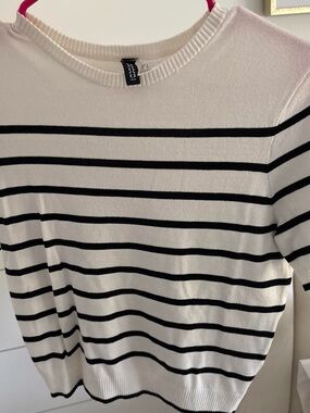 Divided White and Black Striped Knit Top